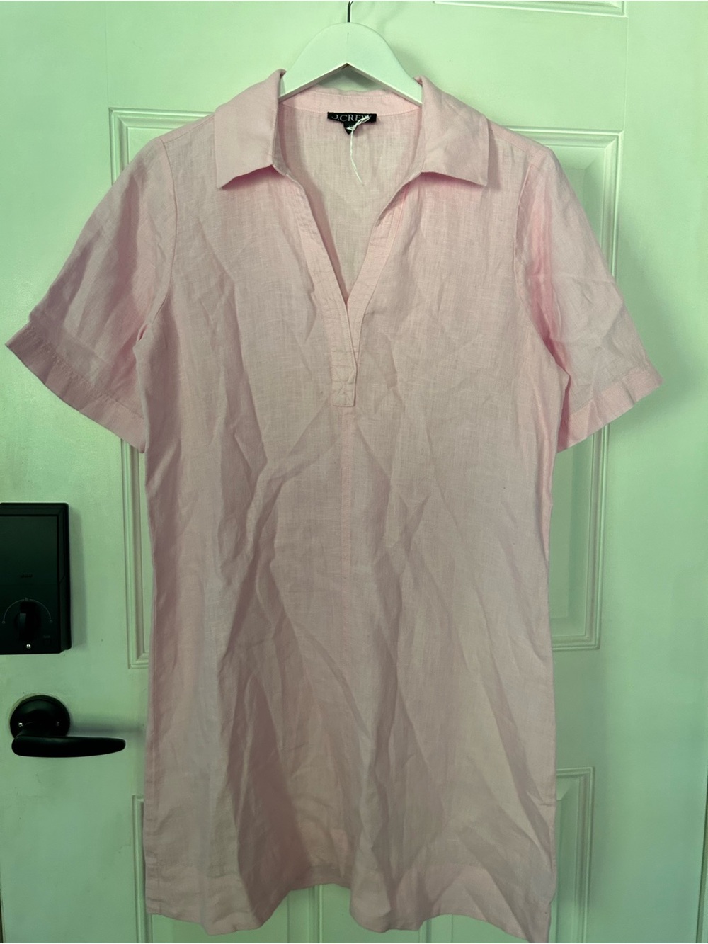 J. Crew Light Pink Linen Short-Sleeve V-Neck Tunic Dress